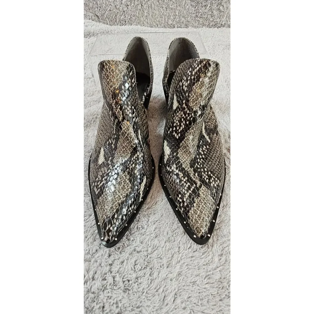 NEW CHARLES DAVID Womens Black Snakeskin Cutouts Parson Booties Pointed Toe Sz 7